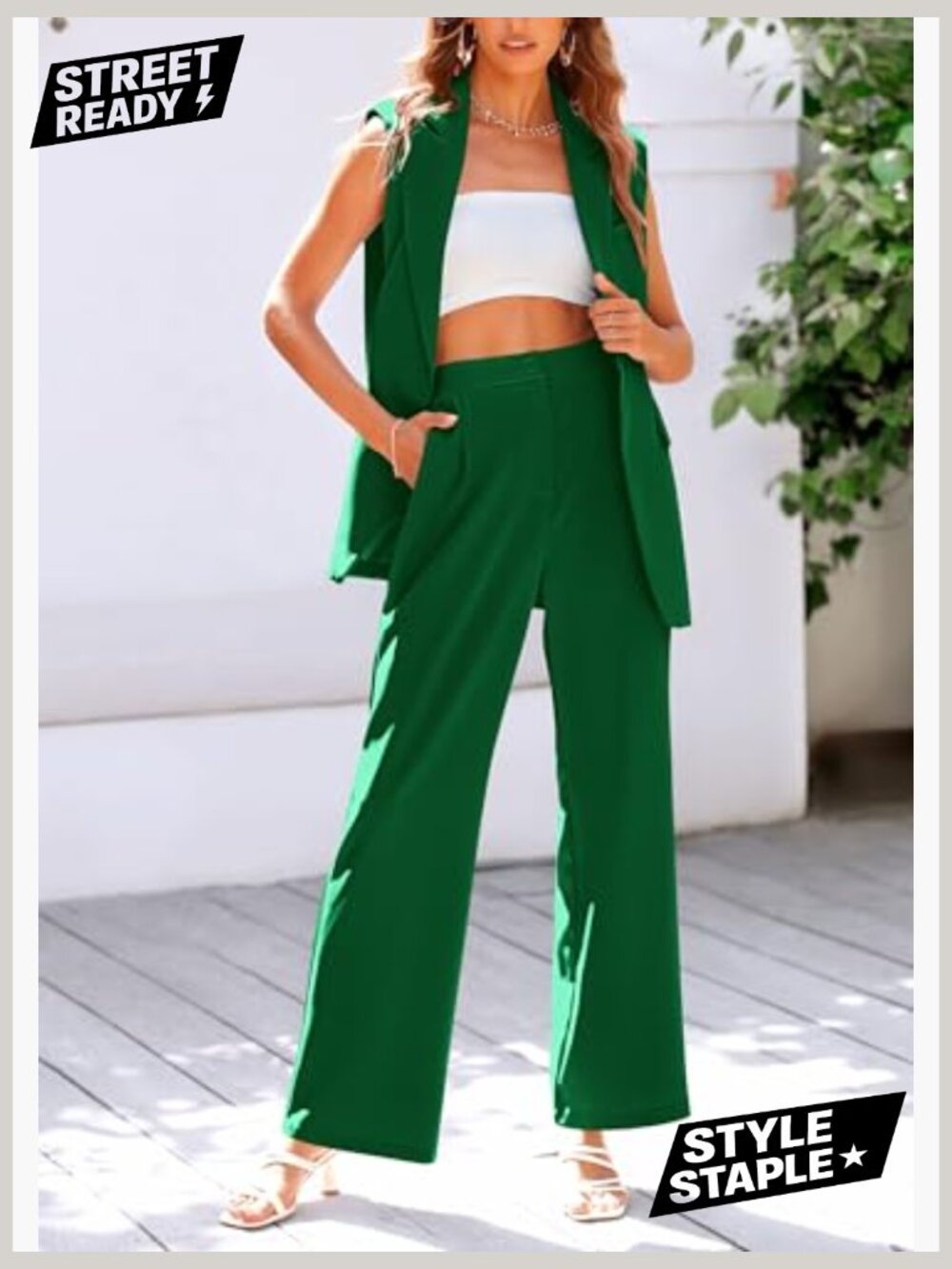 2 Piece Business Casual Blazer Set - Vest & Wide Leg Pants - Picture 6 of 7